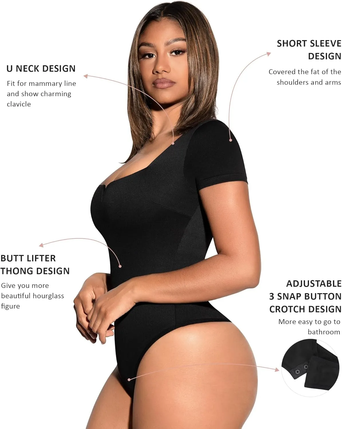 FeelinGirl Square Neck Bodysuit for Women Short Sleeve Tummy Control Slimming Bodysuit Going Out Tank Tops