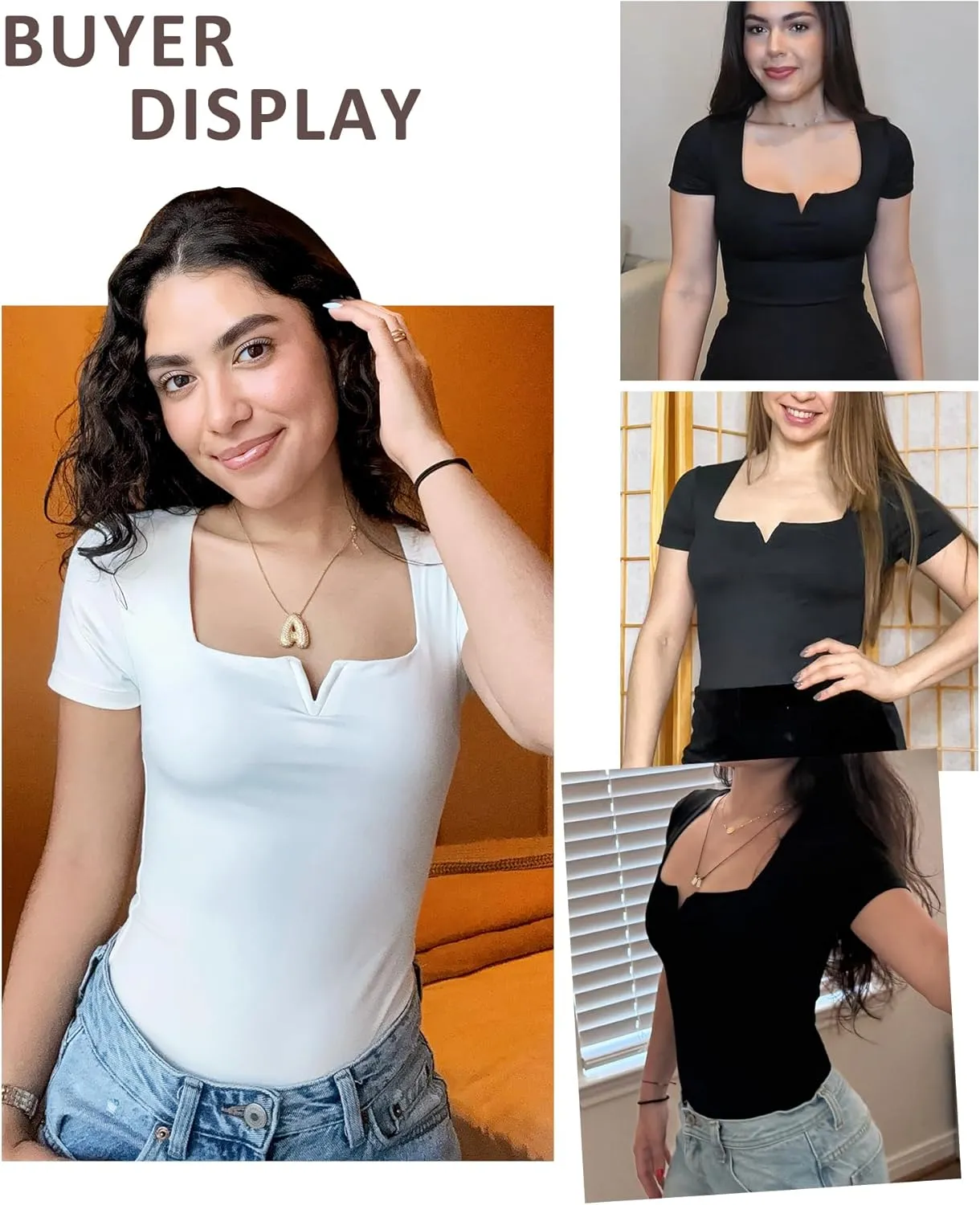 FeelinGirl Square Neck Bodysuit for Women Short Sleeve Tummy Control Slimming Bodysuit Going Out Tank Tops