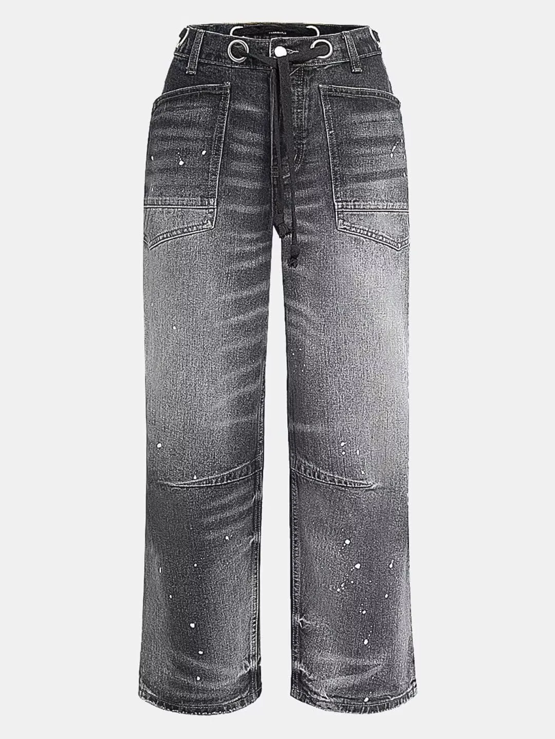 Flamingals Wide Leg Mid Waist Causal Baggy Barrel Jeans for Women Drawstring Eyelet Waist Denim Pants