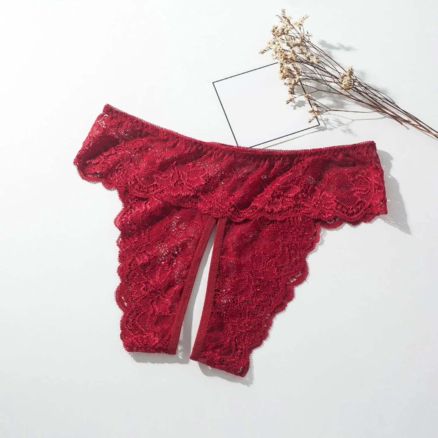 Franterd Sexy Panties for Women Lace Briefs Hollow Out Stretch Underwear, Womens Plus Size Thong Scallop Trim Thongs Briefs