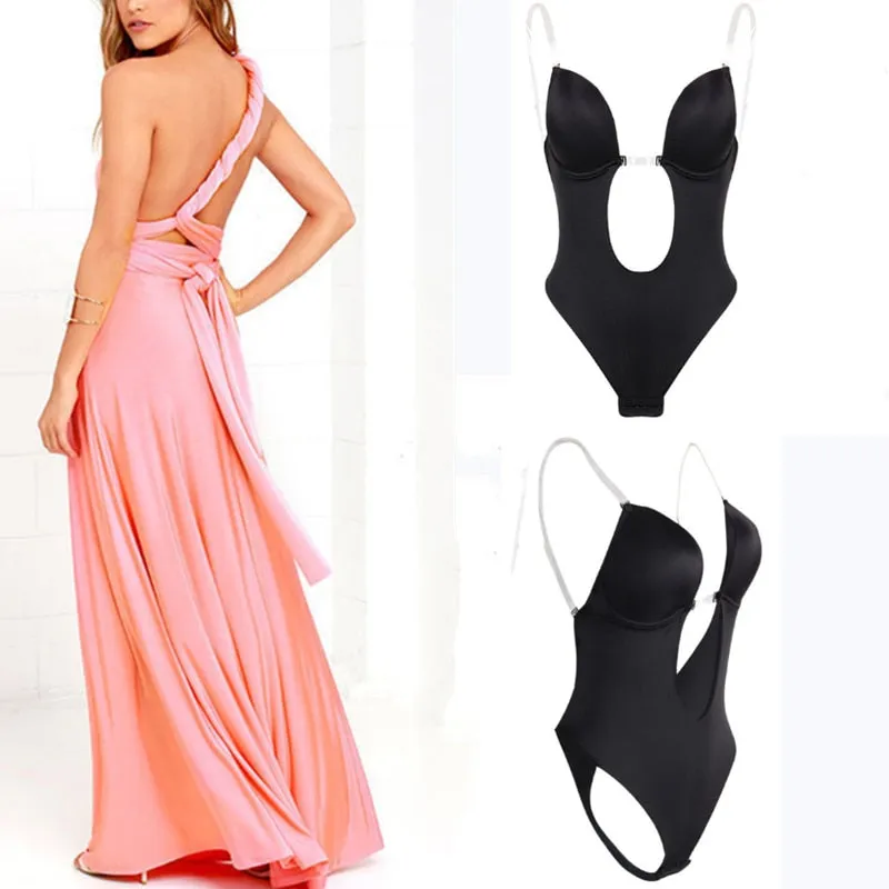 Full Bodyshaper Bra Deep V Convertible Thong Shapewear Backless Invisible Push Up Underwear Bodysuit