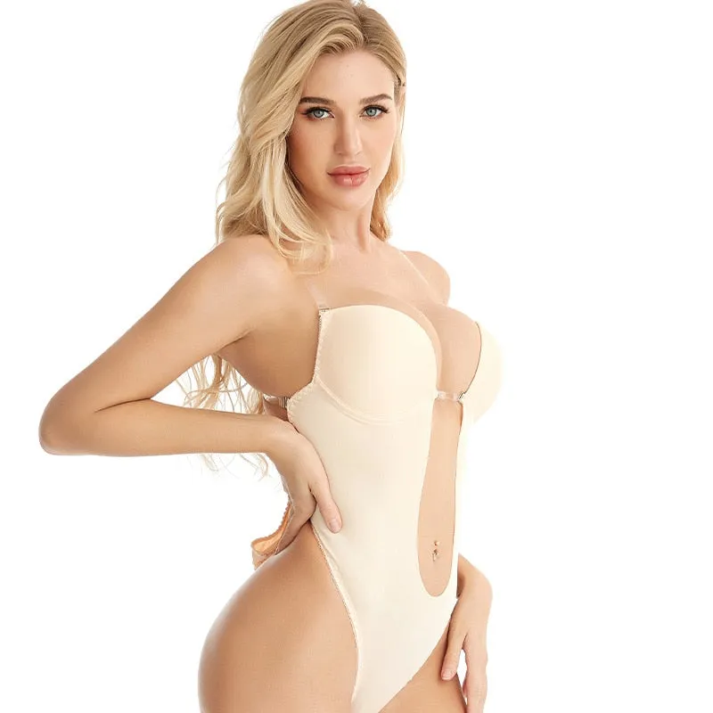 Full Bodyshaper Bra Deep V Convertible Thong Shapewear Backless Invisible Push Up Underwear Bodysuit