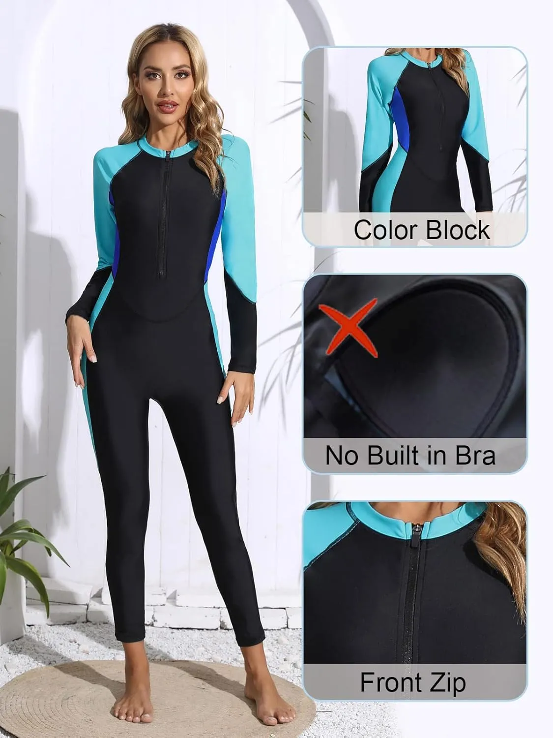 Halcurt Women's Full Body Rash Guard One Piece Front Zip Swimsuit Long Sleeve UPF 50 Bathing Suit