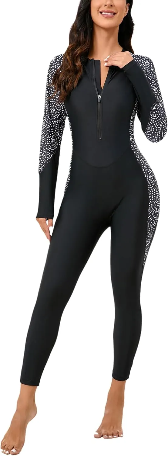 Halcurt Women's Full Body Rash Guard One Piece Front Zip Swimsuit Long Sleeve UPF 50 Bathing Suit