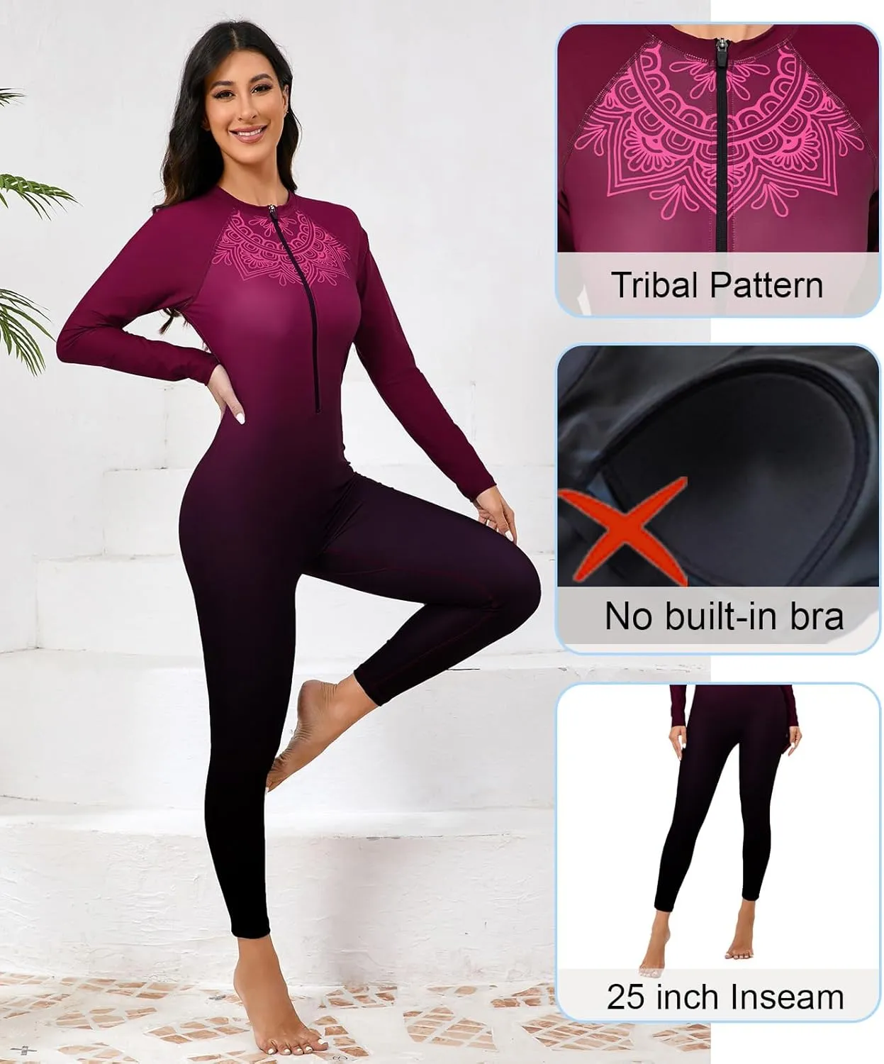 Halcurt Women's Full Body Rash Guard One Piece Front Zip Swimsuit Long Sleeve UPF 50 Bathing Suit