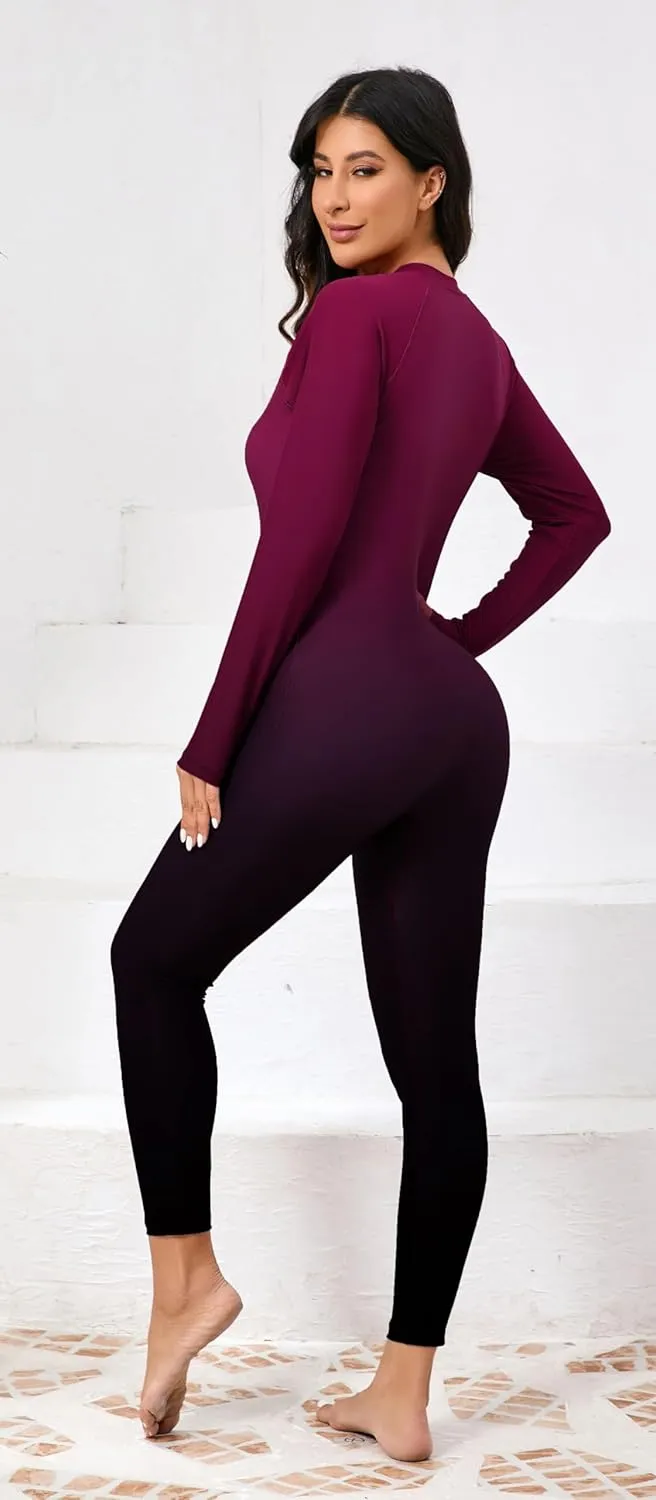 Halcurt Women's Full Body Rash Guard One Piece Front Zip Swimsuit Long Sleeve UPF 50 Bathing Suit