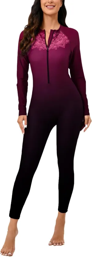 Halcurt Women's Full Body Rash Guard One Piece Front Zip Swimsuit Long Sleeve UPF 50 Bathing Suit