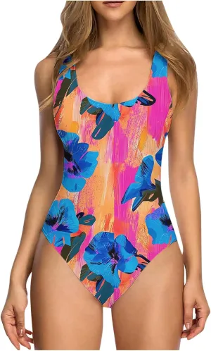 Swim Suits for Women 2025 Tummy Control One Piece Swimsuit Slimming Backless Monokini Boho Floral Bathing Suit