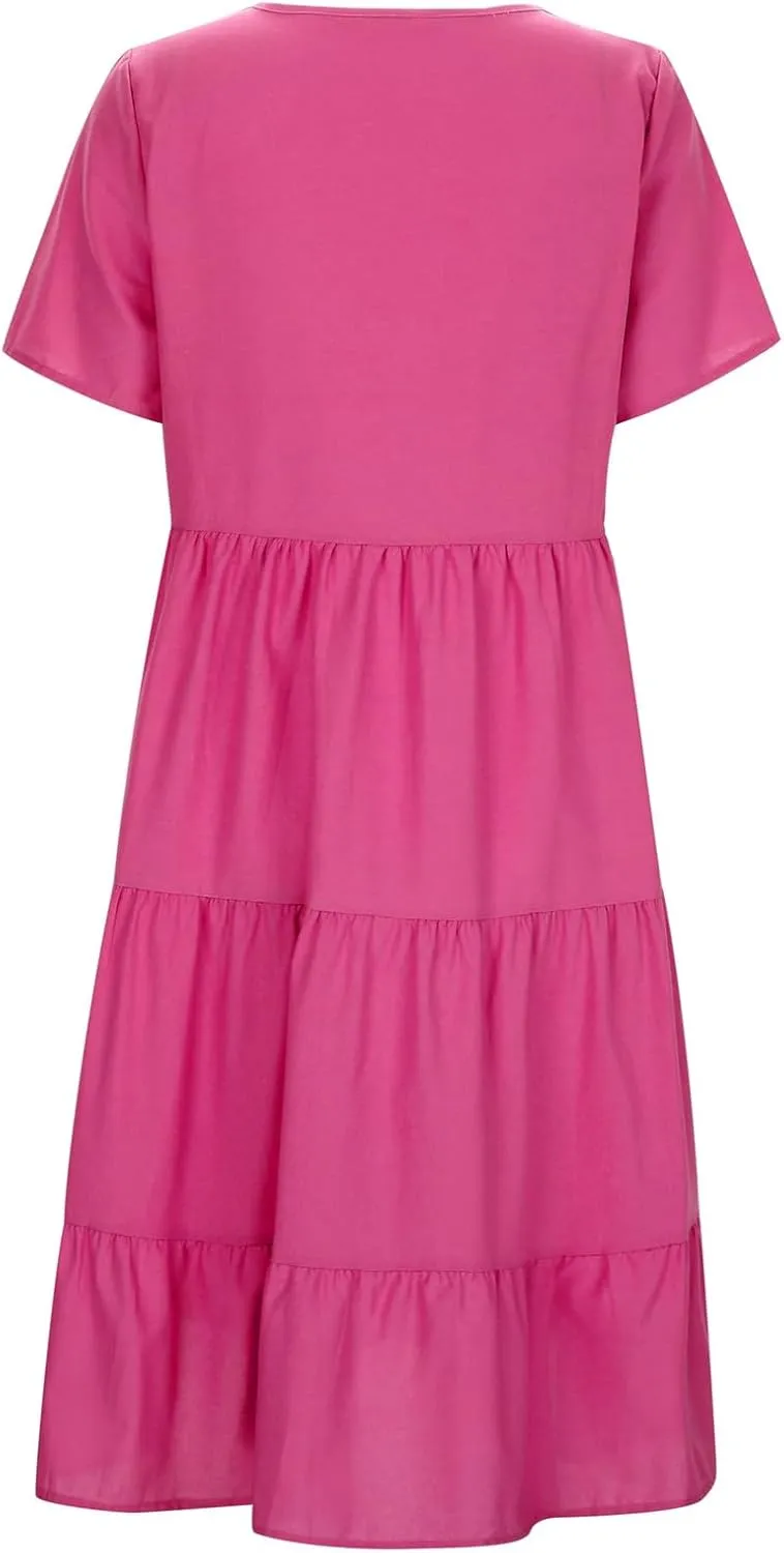 Wedding Guest Dresses for Women 2025 V Neck Short Sleeve Short Dress Tiered Mini Dresses Casual Beach Sundress