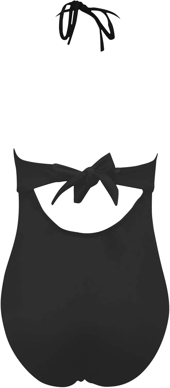 Women Halter One Piece Swimsuit Cutout Tummy Control Swimsuits Knot Front High Waisted Bathing Suit Slimming Swimwear