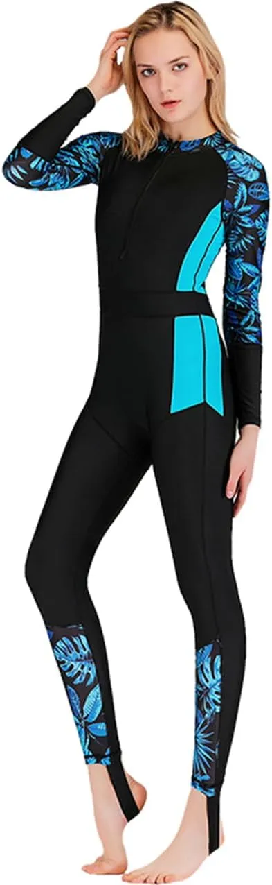 Womens Full Body Sun Protection Swimwear Stinger Suit Long Sleeve One Piece Rash Guard Surf Swimsuit