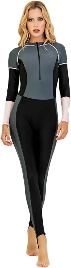 Womens Full Body Sun Protection Swimwear Stinger Suit Long Sleeve One Piece Rash Guard Surf Swimsuit