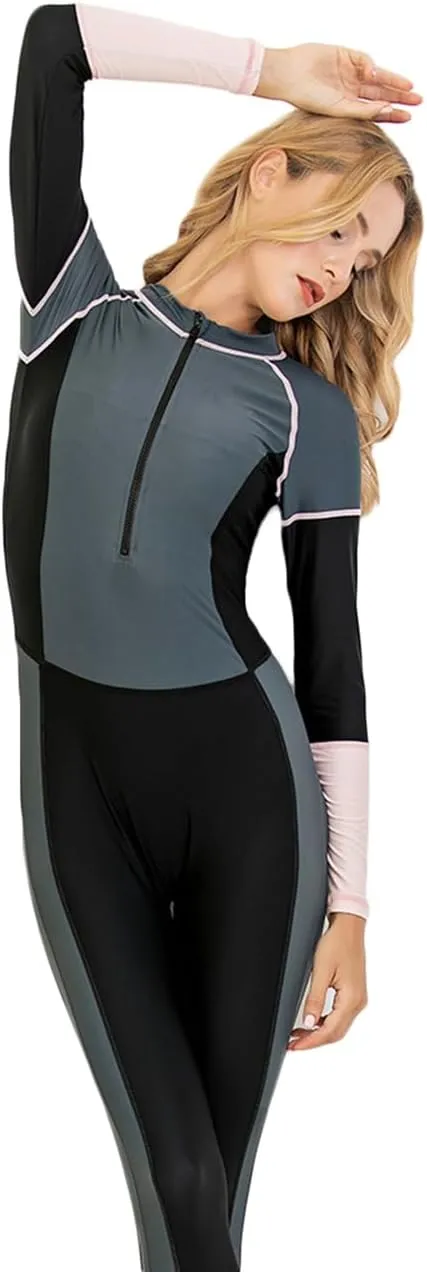 Womens Full Body Sun Protection Swimwear Stinger Suit Long Sleeve One Piece Rash Guard Surf Swimsuit
