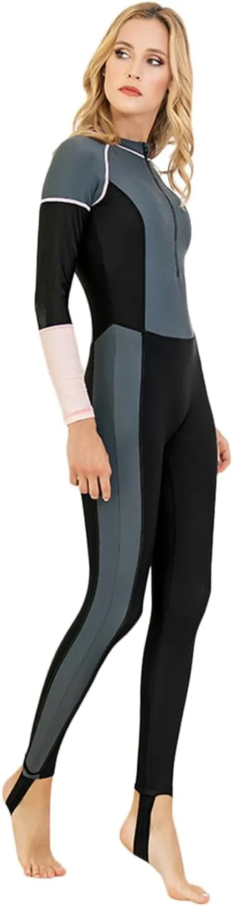 Womens Full Body Sun Protection Swimwear Stinger Suit Long Sleeve One Piece Rash Guard Surf Swimsuit