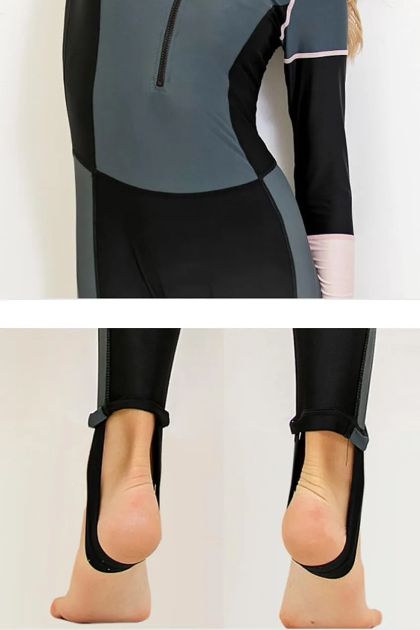Womens Full Body Sun Protection Swimwear Stinger Suit Long Sleeve One Piece Rash Guard Surf Swimsuit