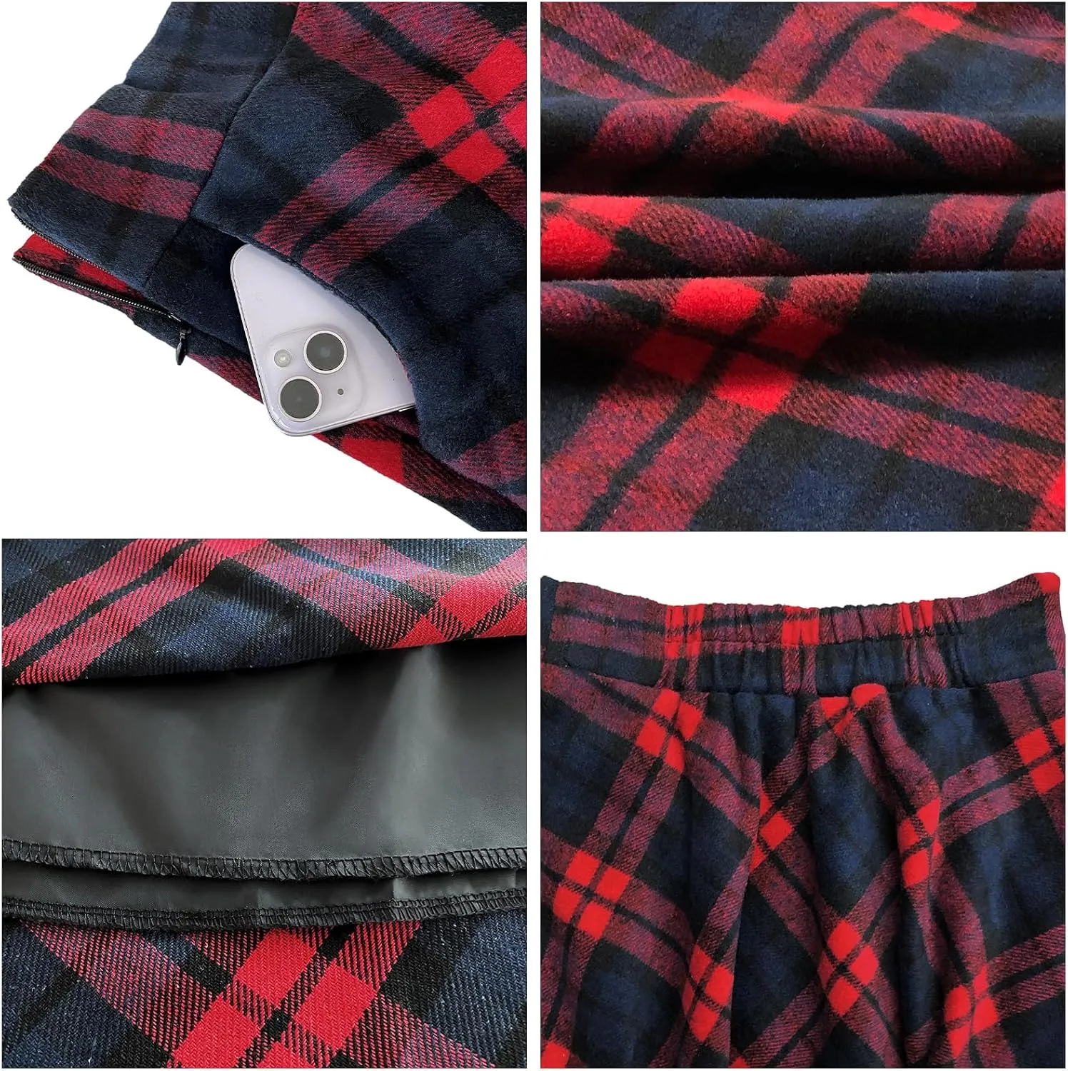 Women’s High Waist Casual Pleated A-line Midi Skirt Elastic Waist with Pocket for Women