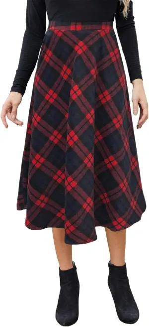 Women’s High Waist Casual Pleated A-line Midi Skirt Elastic Waist with Pocket for Women