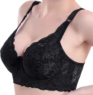 Women's Push Up Bra Underwire Padded Lace Brassiere Plunge V Sexy Floral Lacey Everyday Bra