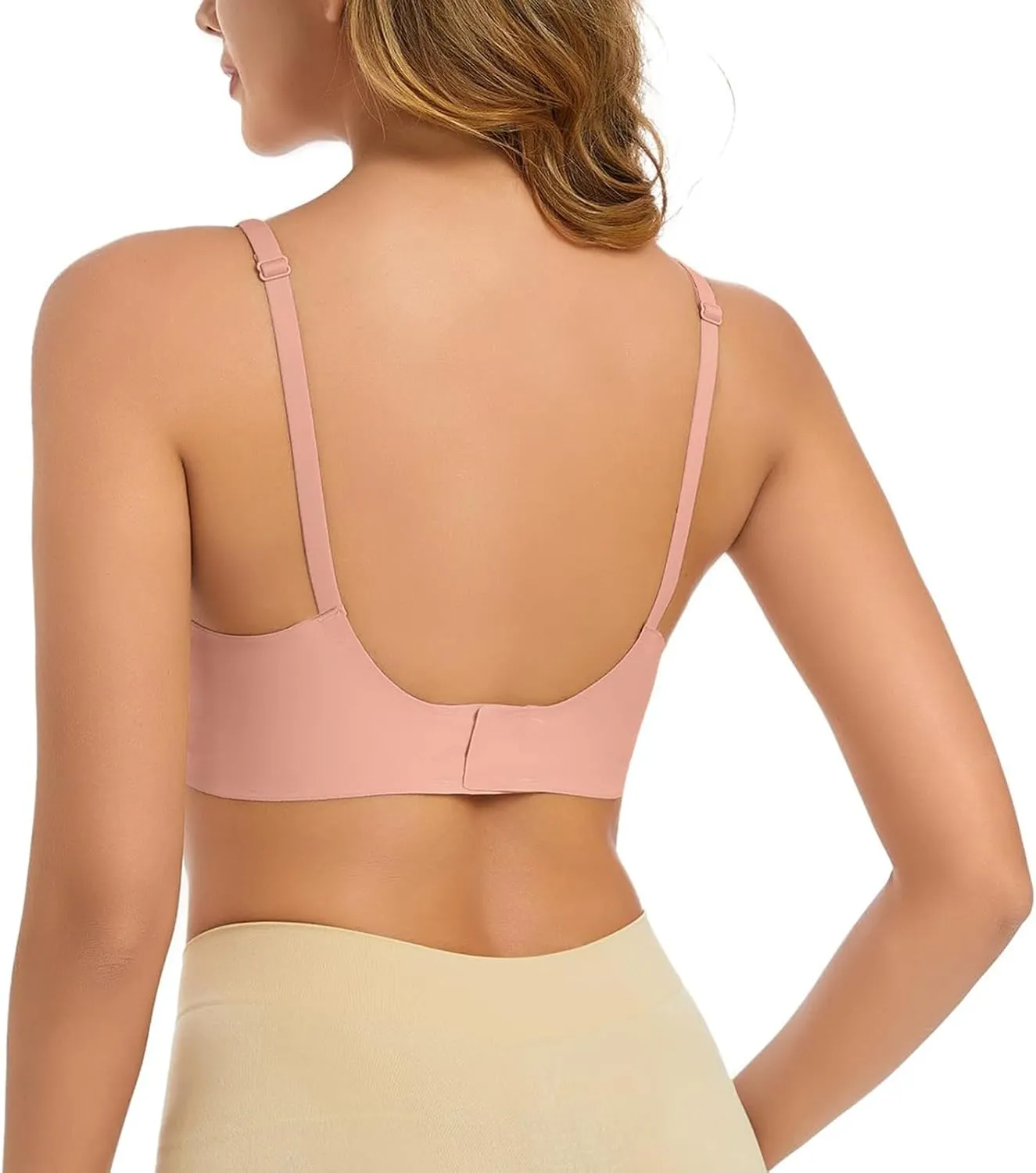 Women's Seamless Plunge Bra Deep V-Neck Wireless Comfort Bra Unlined Triangle Sporty Bras Bralettes for Ladies