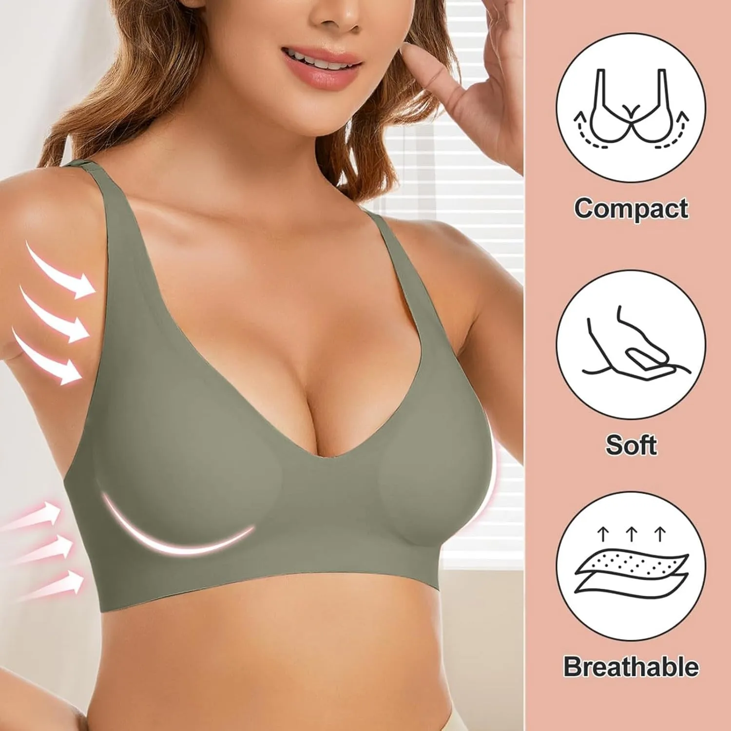 Women's Seamless Plunge Bra Deep V-Neck Wireless Comfort Bra Unlined Triangle Sporty Bras Bralettes for Ladies
