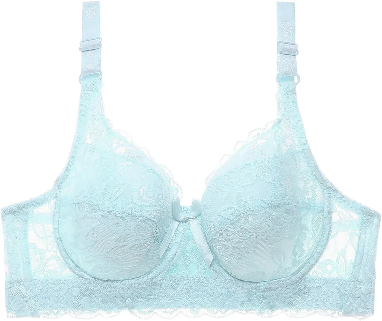 Women's Sexy Lace Push Up Bra, Sheer Balconette No Underwire Unlined Everyday Bras Support Bra Add Cup Size