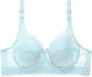 Women's Sexy Lace Push Up Bra, Sheer Balconette No Underwire Unlined Everyday Bras Support Bra Add Cup Size