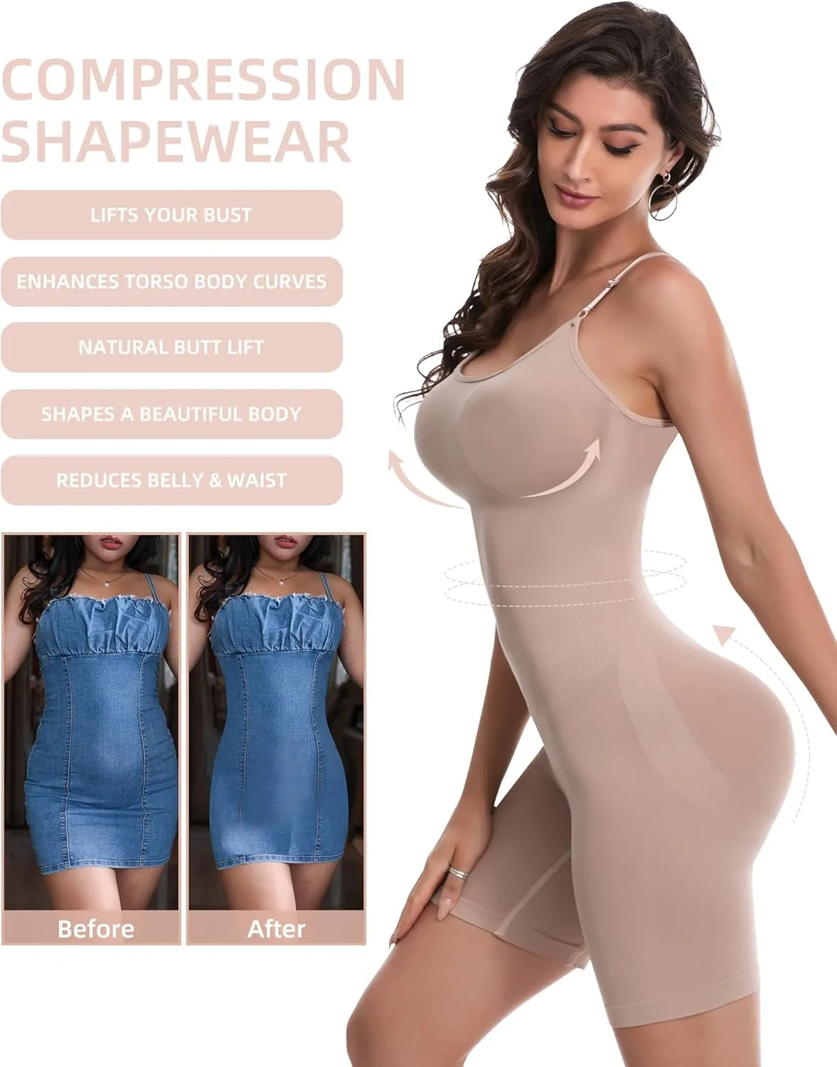 Women's Shapewear Bodysuit Tummy Control Faja Body Shaper Waist Trainer Seamless Full Body Suits Butt Lifting