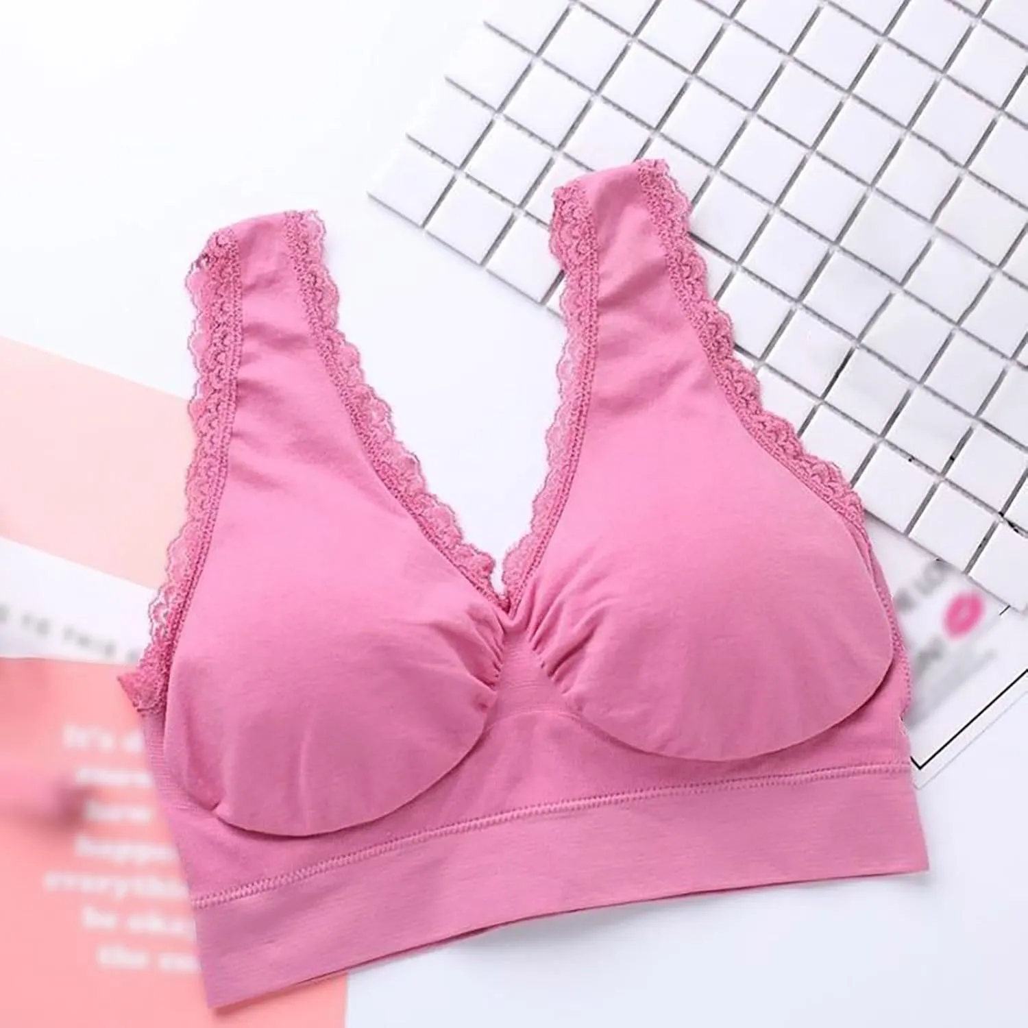 Womens Sports Bras With Support And Lift Sexy Lace Trim Wireless Yoga Workout Bras Comfortable V Neck Vest Bralettes