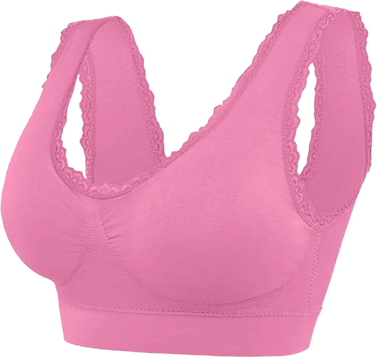 Womens Sports Bras With Support And Lift Sexy Lace Trim Wireless Yoga Workout Bras Comfortable V Neck Vest Bralettes